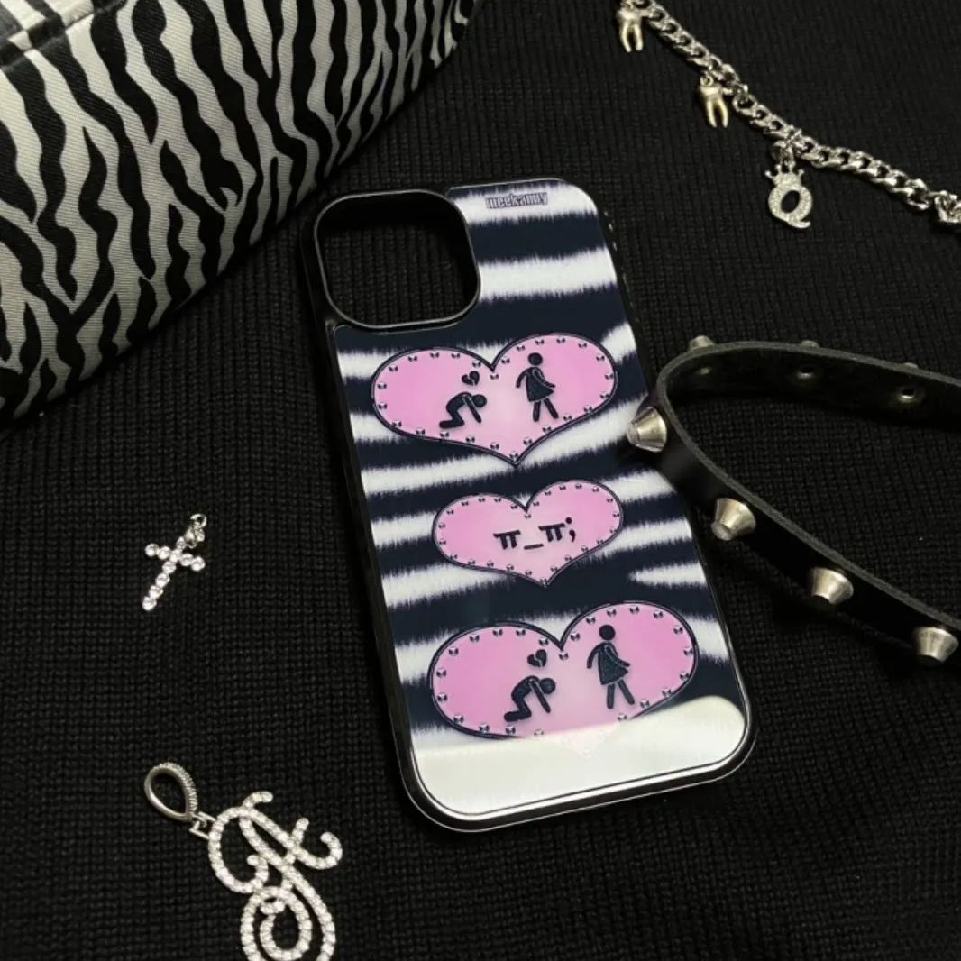 Phone Cases Personalised - Nischen-Design: Schwarze und pinke Y2K gestreifte
