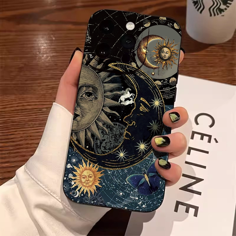 Phone Cases Aesthetic - Ästhetische Sonne-Mond-Print Handyhülle für iPhone 17