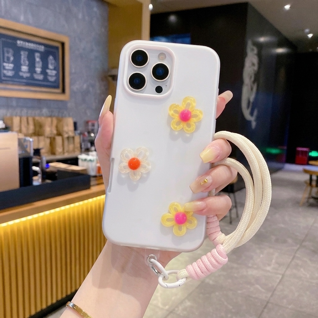 Phone Cases Diy - Weiß mit 3D-DIY-Buntblumen-Lanyard-Handyhülle für Xiao Mi