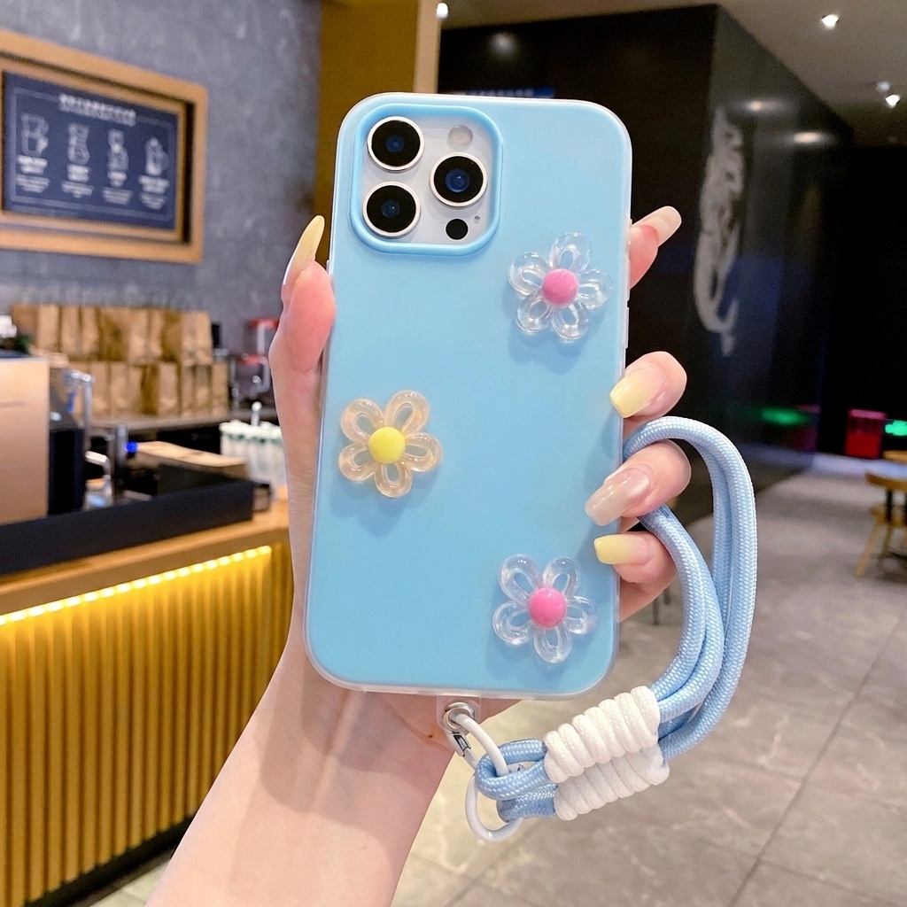 Phone Cases Diy - Blaue 2-in-1-Handyhülle mit 3D-DIY-Blumen-Lanyard für Xiaomi